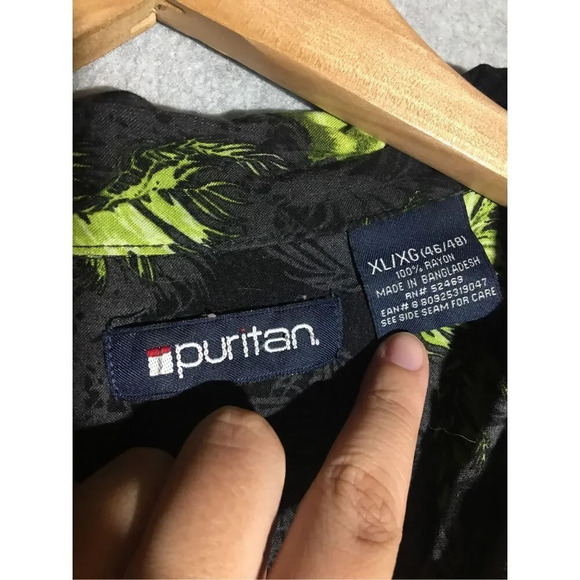 Mens Puritan Button Up Novelty Print Palm Tree Vacation Tourist Beachy Boho - Picture 2 of 4